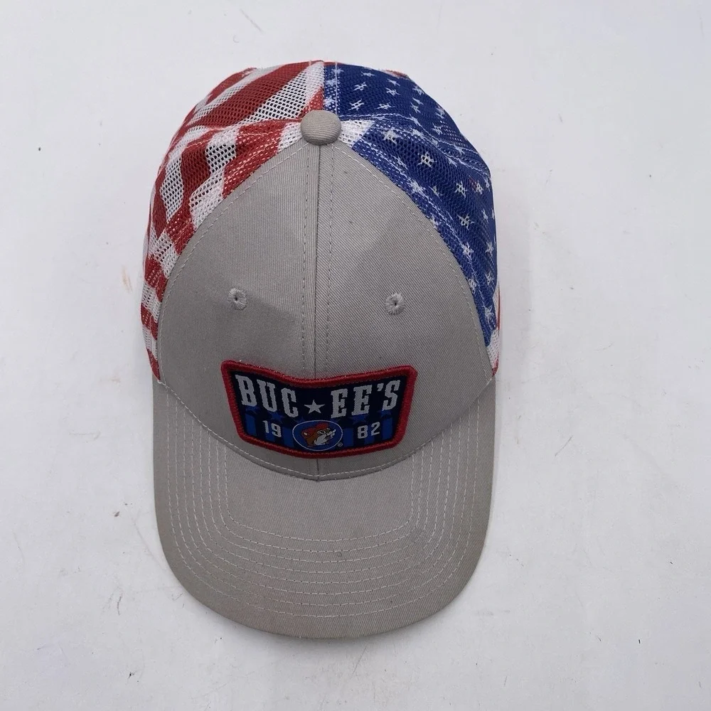 Buc-Ees Patriotic Hat Patriotic SnapBack Trucker Mesh American Flag Stars Stripe
